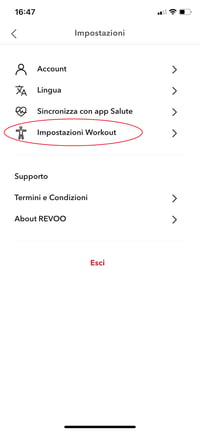 Impostazioni workout app atleta