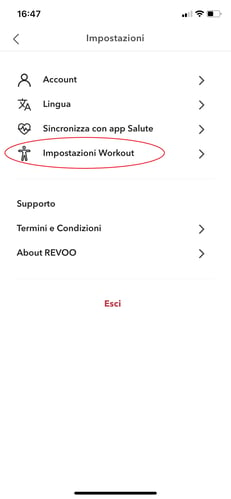 Impostazioni workout app atleta